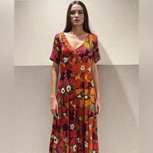 NWT Bleu d’Azur floral garden maxi dress.  Short sleeves. Size 14